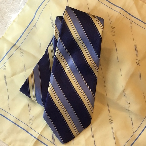 VTG PARIS Striped Tie Blue Yellow Classic Retro - Picture 3 of 4